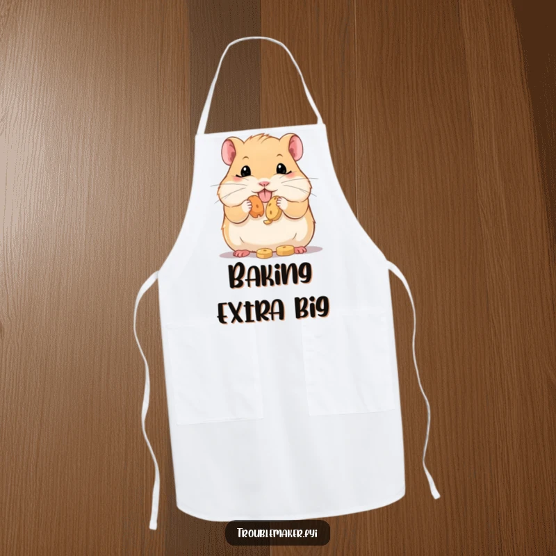 Funny Apron depicting a hamster with comically stuffed cheeks, ready to 'guard' and enjoy delicious treats, perfect for a humorous cooking experience.