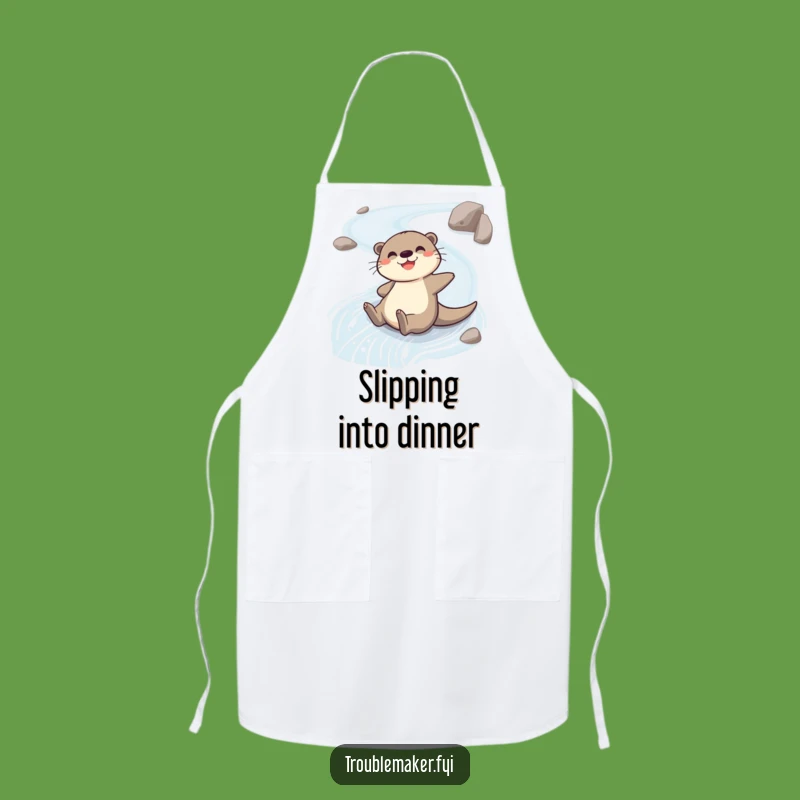 Funny Cheerful Otter Apron: Sliding River Character Kitchen Fun