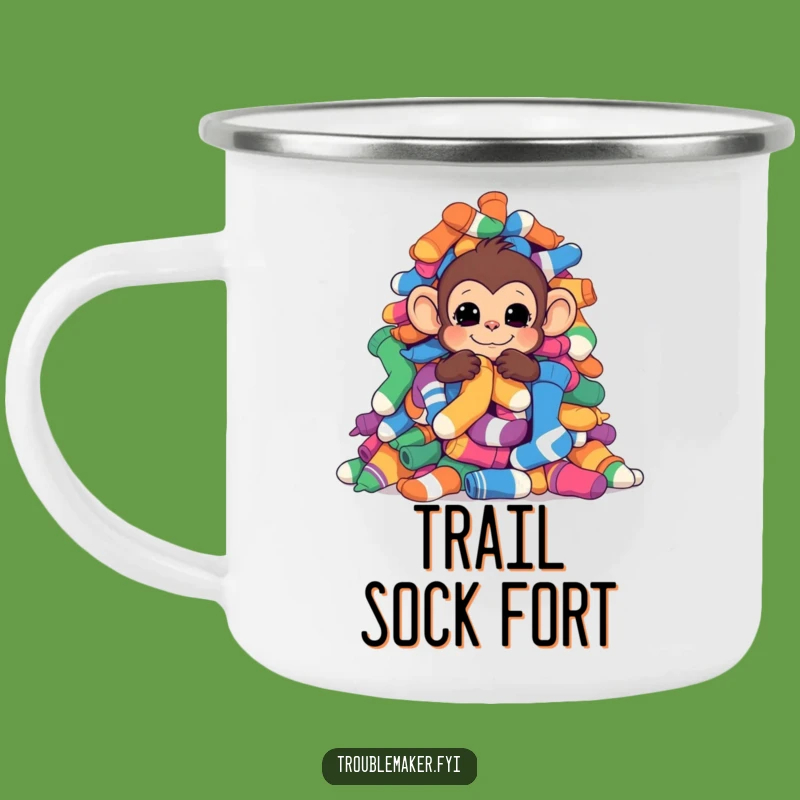 Funny Sock Hiding Monkey Camping Mug: Sip Your Adventure with Laundry Day Charm