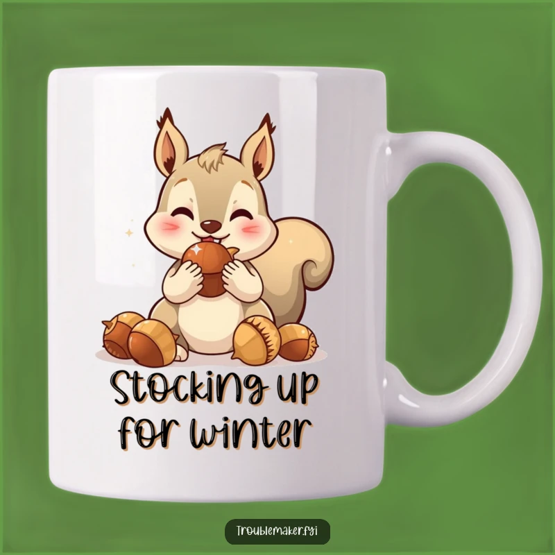 Funny Squirrel Stashing Acorns Mug: Energetic Character Gift for Nut Lovers