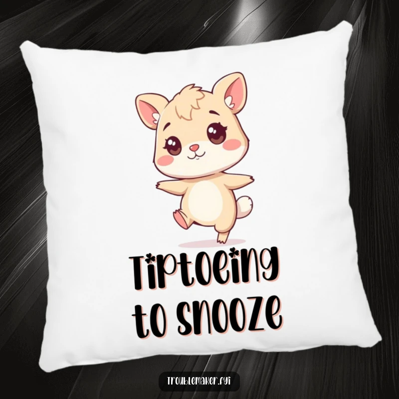 Funny sneaky animal pillow, a character tiptoeing with a mischievous twinkle, perfect for cozy, humorous decor.