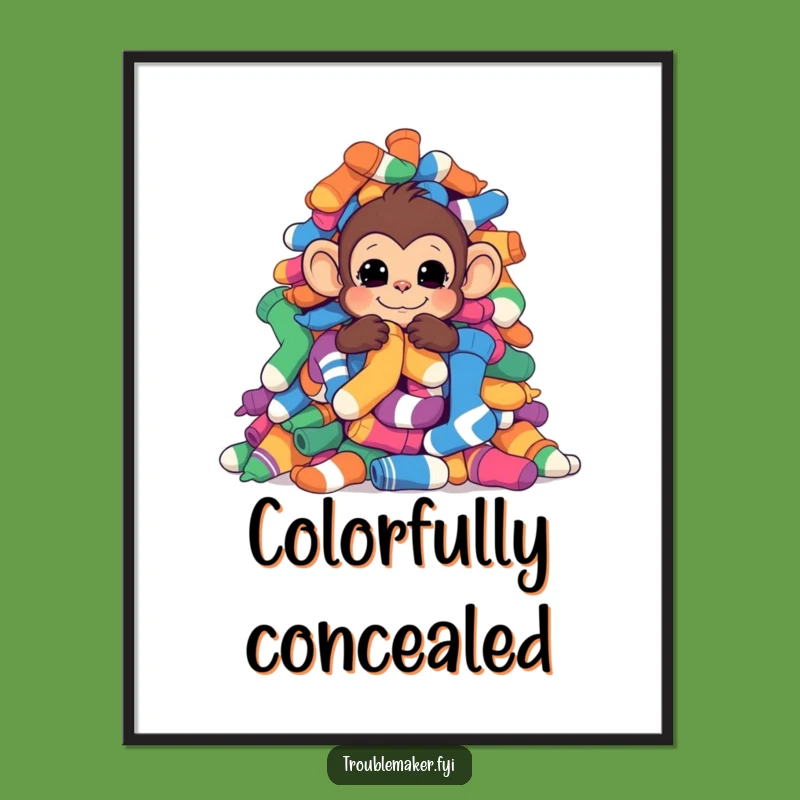 Funny Sock Hiding Monkey Digital Art Print: Instant Whimsy for Your Decor
