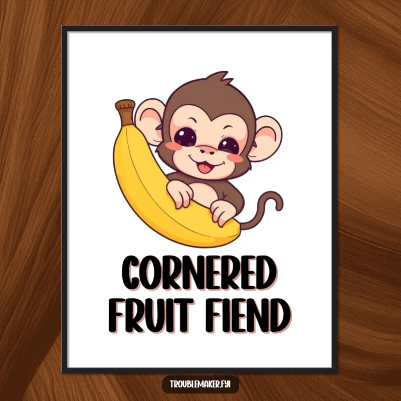 Funny Digital Art: A cute troublemaker monkey peeks from behind a banana, full of mischief.