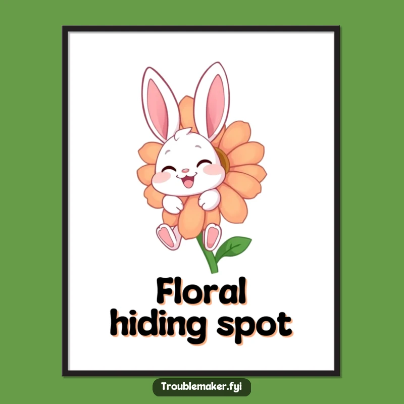 Funny Giggling Bunny Digital Art: Cute Flower Character Printable Gift