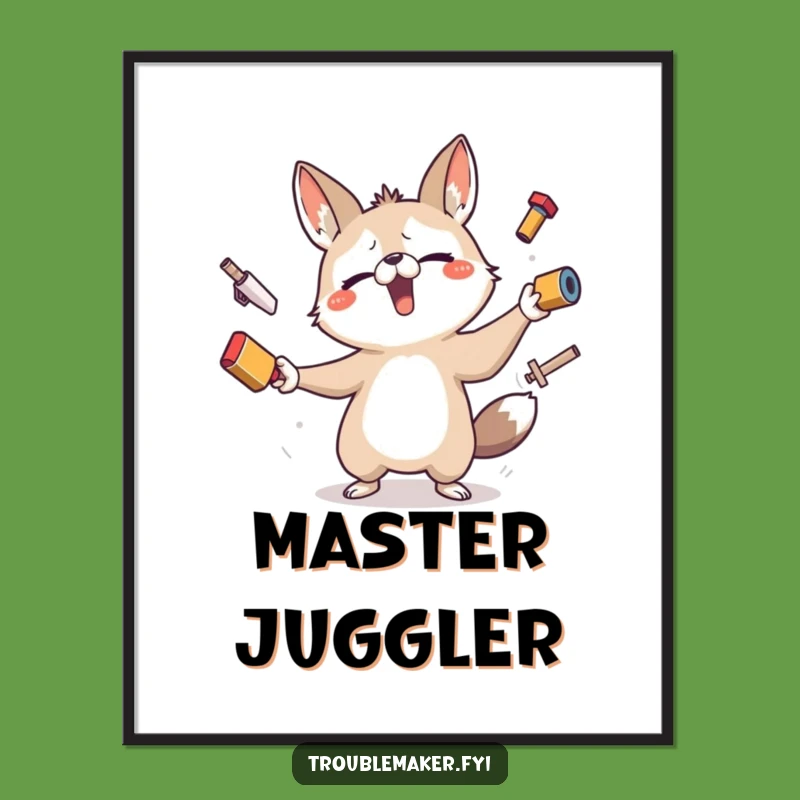 Funny Juggling Animal Digital Print - Hilarious Troublemaker Wall Art, Instant Funny Gift