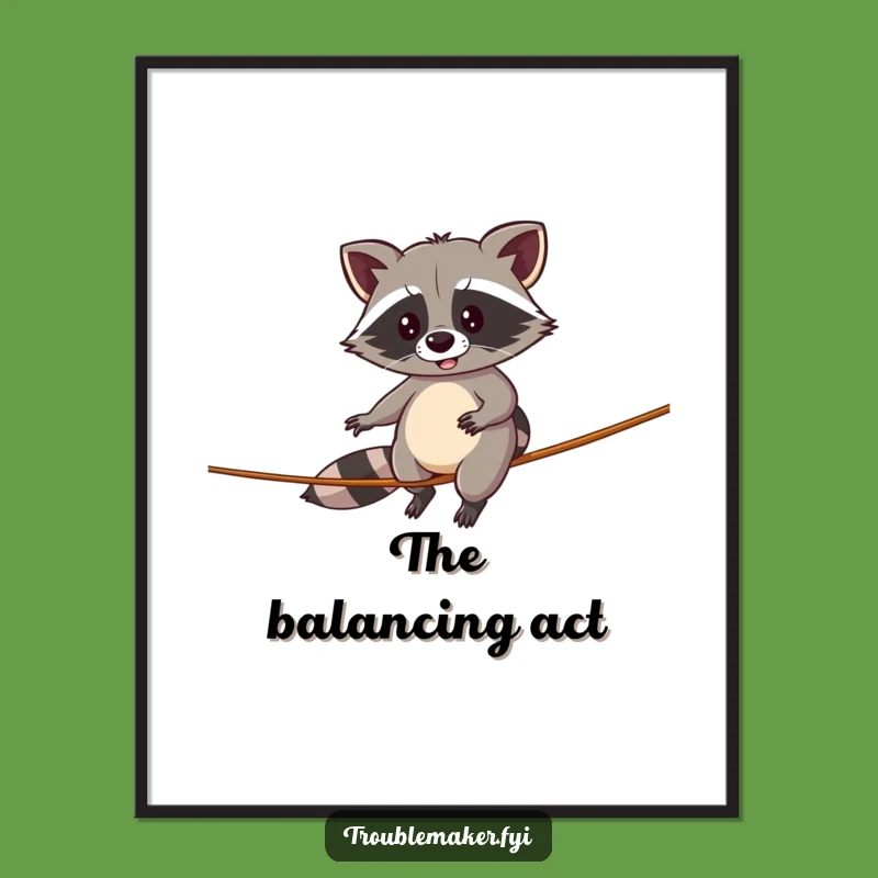 Funny Raccoon Digital Art: Tightrope Walker, Instant Comical Decor
