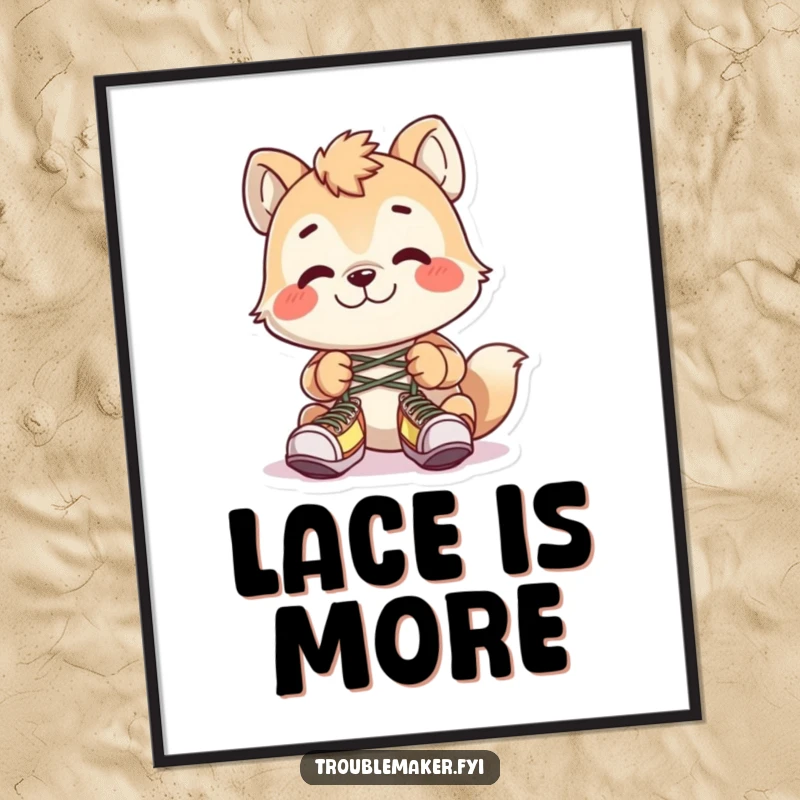 Funny animal character tying shoelaces together with a mischievous grin, ready for digital download and printing.