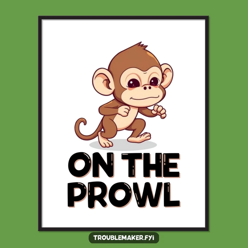 Funny Troublemaker Monkey Digital Art: Stealthy Primate Mischief Print