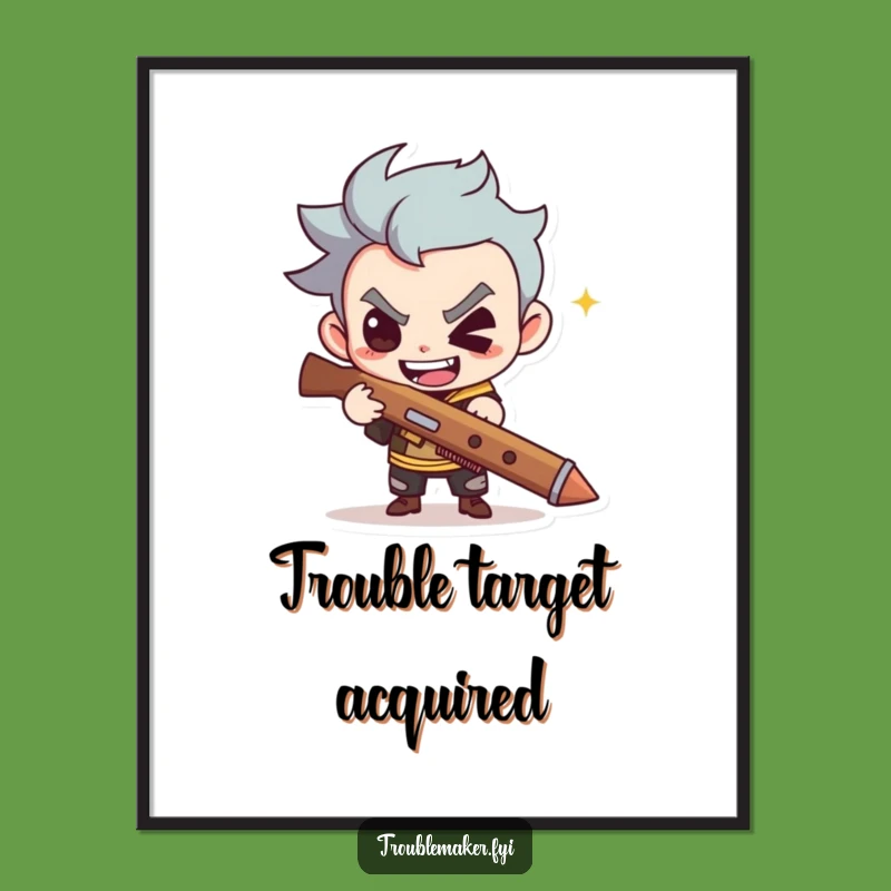 Funny Troublemaker Slingshot Digital Art Print a Hilarious Wall Decor