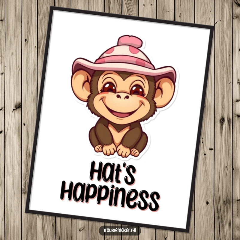 Funny digital art of a monkey with a wide, impish smile wearing a silly hat, creating an instantly humorous and charming piece.