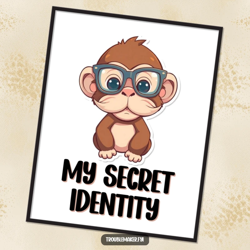 Funny Monkey Digital Art Print of a primate in large glasses and a fake mustache, adding a touch of comedic elegance, perfect funny gift.