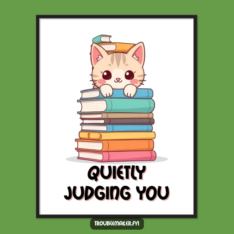 Funny Cat Digital Art - Mischievous Bookworm Print, Hilarious Wall Decor for Cat Lovers