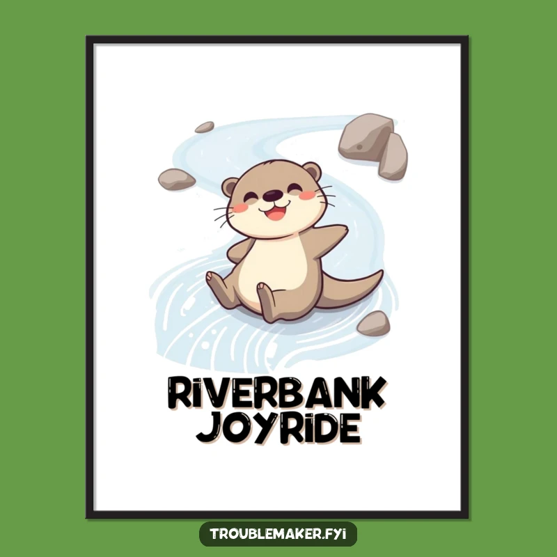Funny Cheerful Otter Digital Art: Sliding River Character Printable