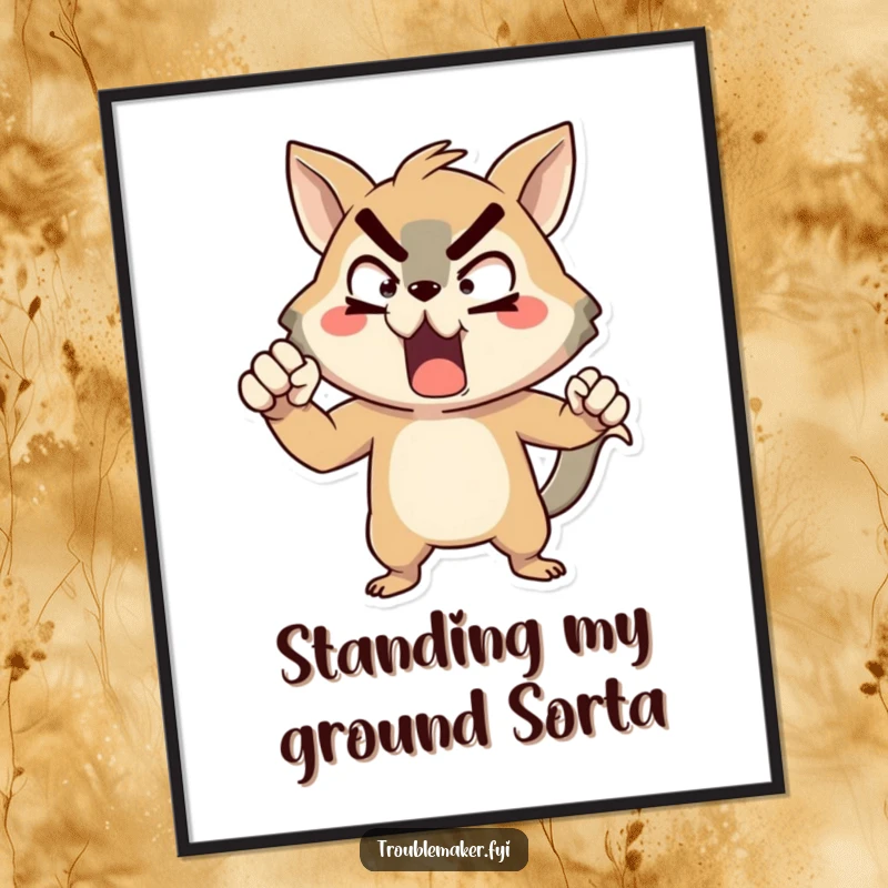 Funny animal character digital art print, striking an exaggerated pose of mock defiance, ideal for bold decor.