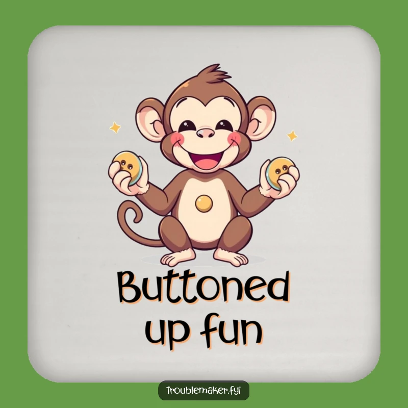 Funny Monkey Juggling Buttons Drink Coasters: Protect Surfaces with Playful Style