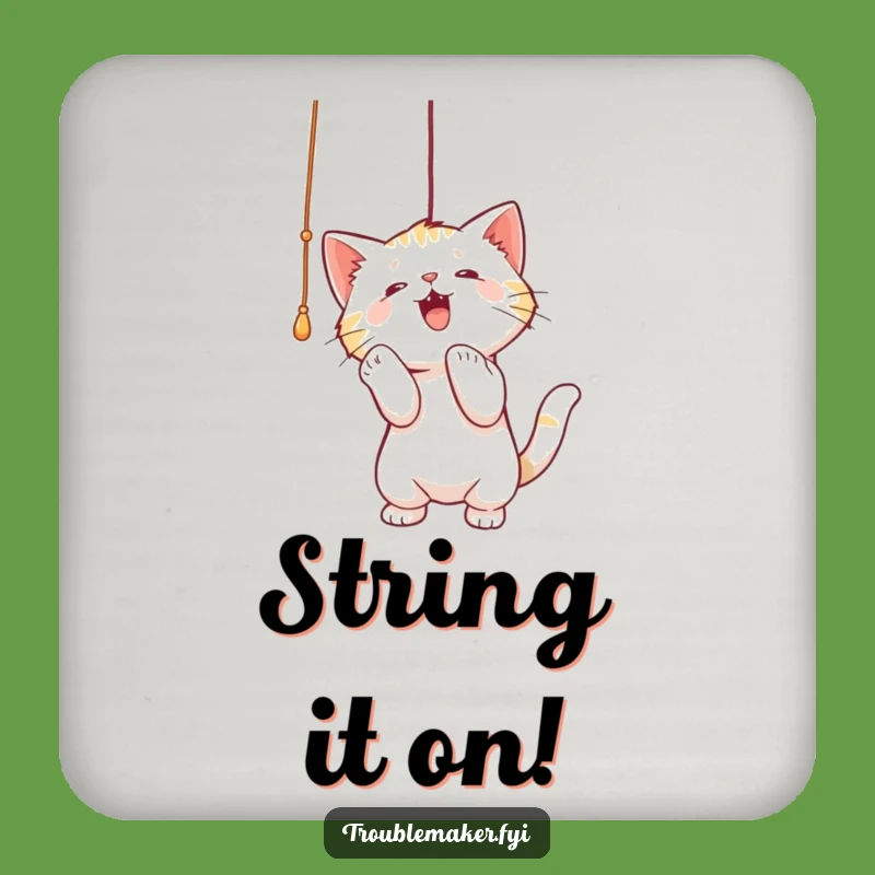 Funny Cat Batting String Coaster - Protect Surfaces with Playful Charm