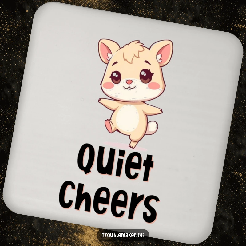 Funny sneaky animal drink coaster, a character tiptoeing with a mischievous twinkle, adding playful humor to tables.