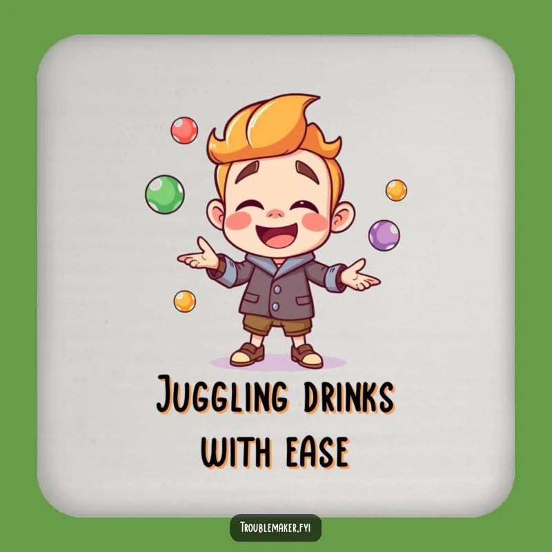Funny Troublemaker Juggling Coaster: Protect Surfaces with Colorful Style, Perfect Gift