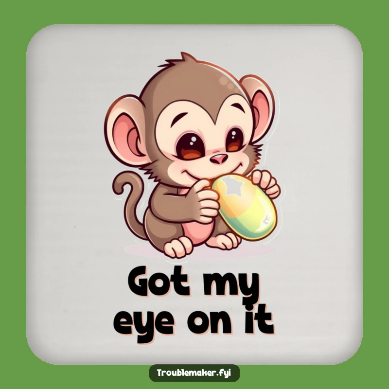 Funny Monkey Thief Coaster - Adorable Creature Stealing Shiny Object Drink Protector