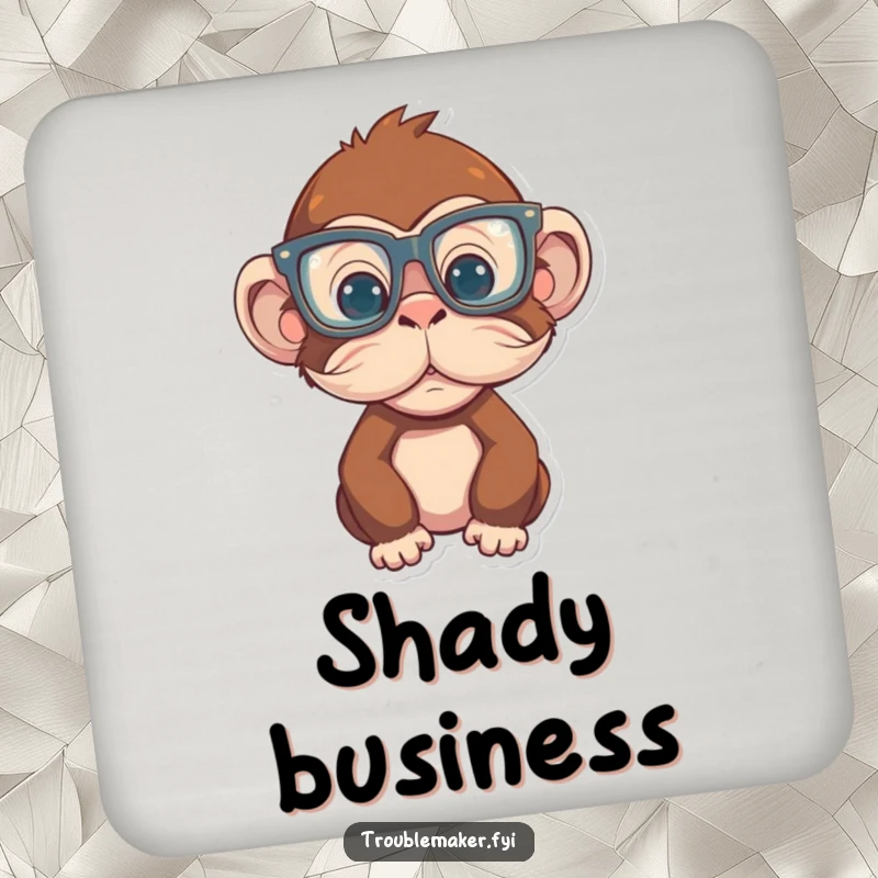 Funny Monkey Coaster with a primate in oversized glasses and a fake mustache, protecting surfaces with quirky humor, ideal funny gift.