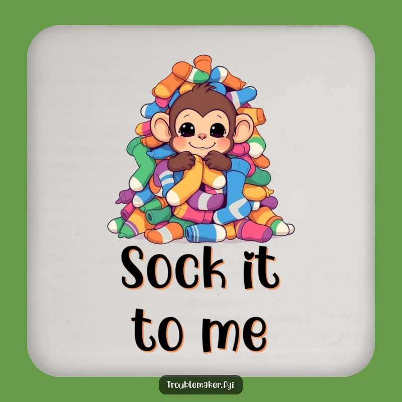 Funny Sock Hiding Monkey Drink Coasters: Protect Surfaces with Laundry Day Style