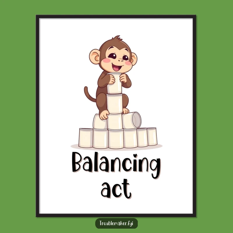 Funny Balance Monkey Poster: Precarious Primate Art for Walls