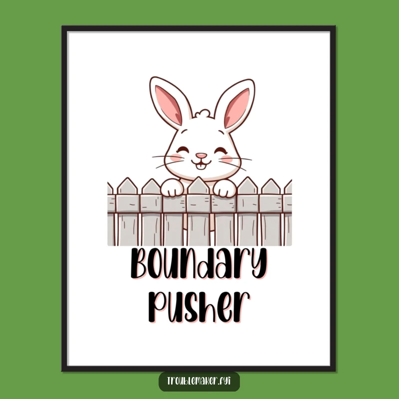 Funny Rabbit Poster: Cheeky Grin Peeking Over Fence, Whimsical Wall Art