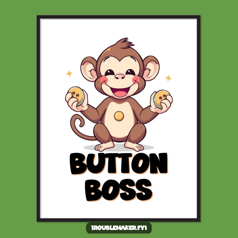 Funny Monkey Juggling Buttons Poster: Brighten Your Walls with Playful Art