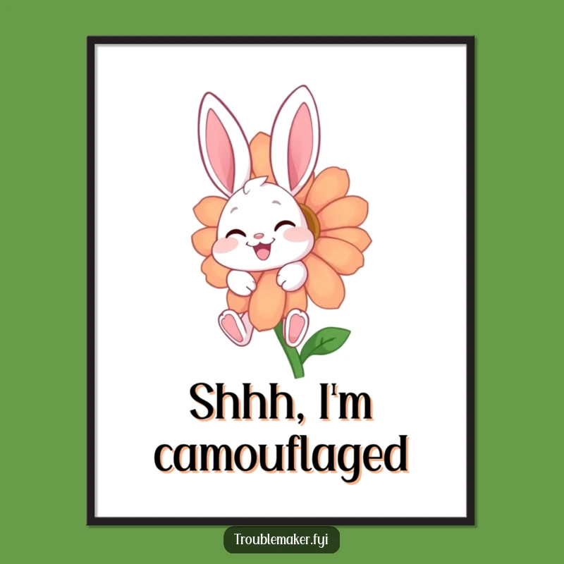 Funny Giggling Bunny Art Print: Vibrant Flower Character Wall Decor Gift