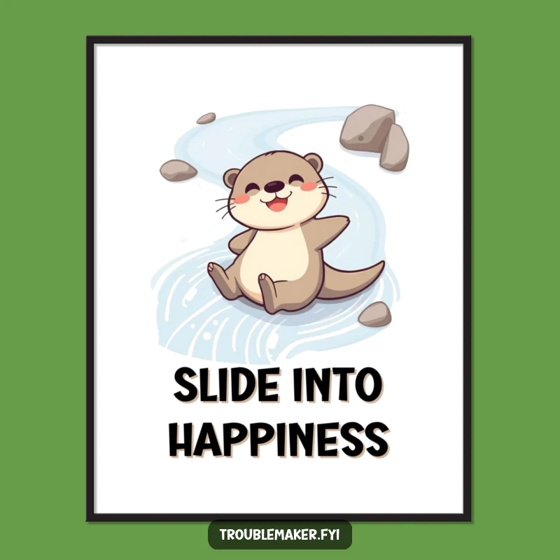 Funny Cheerful Otter Art Print: Sliding River Character Wall Decor
