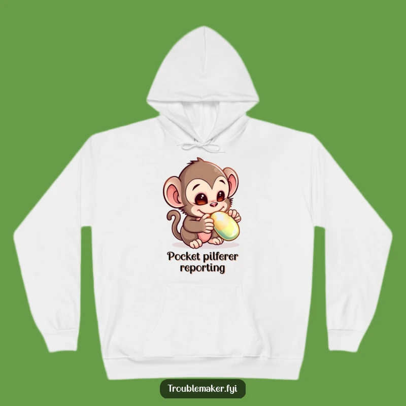 Cozy Funny Monkey Thief Hoodie - Mischievous Creature Stealing Shiny Object Gift