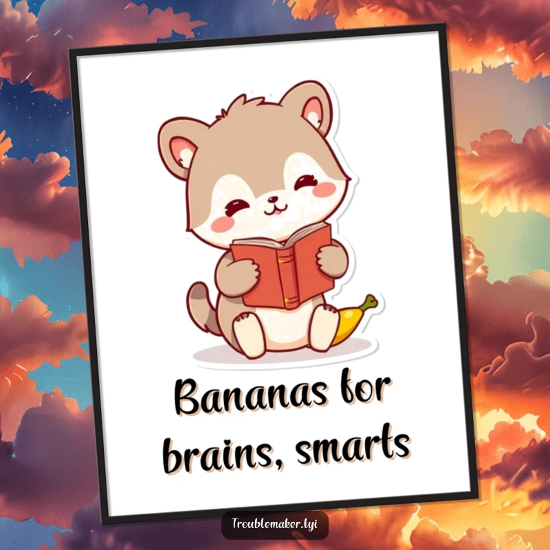 Funny Free Printable Wall Art: An animal character playfully exchanges a book for a banana, creating humorous and eye-catching decor.