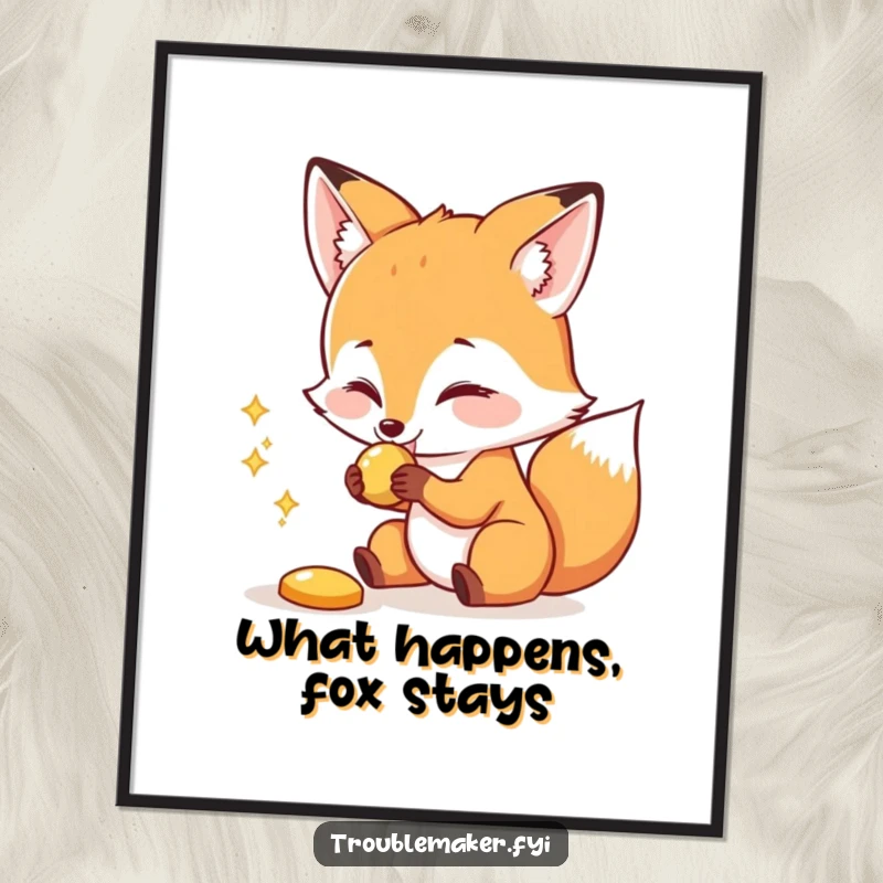 Funny Free Printable Wall Art: A cunning fox playfully snatching a dazzling shiny object, adding whimsical charm.