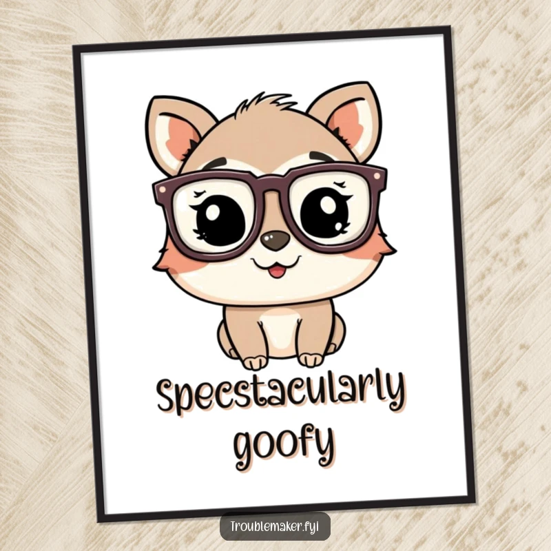 Funny Free Printable Wall Art: A playful animal character winks from behind oversized, funny glasses, adding quirky charm.