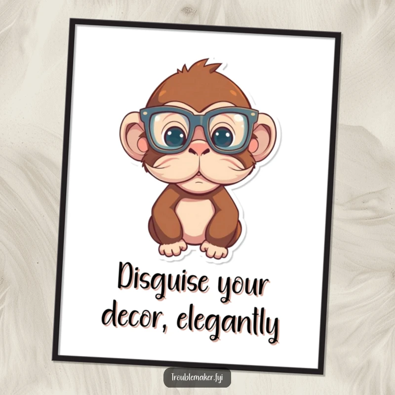 Funny Free Printable Wall Art: adorable monkey in oversized glasses and fake mustache, looking dapper and humorous for your decor.