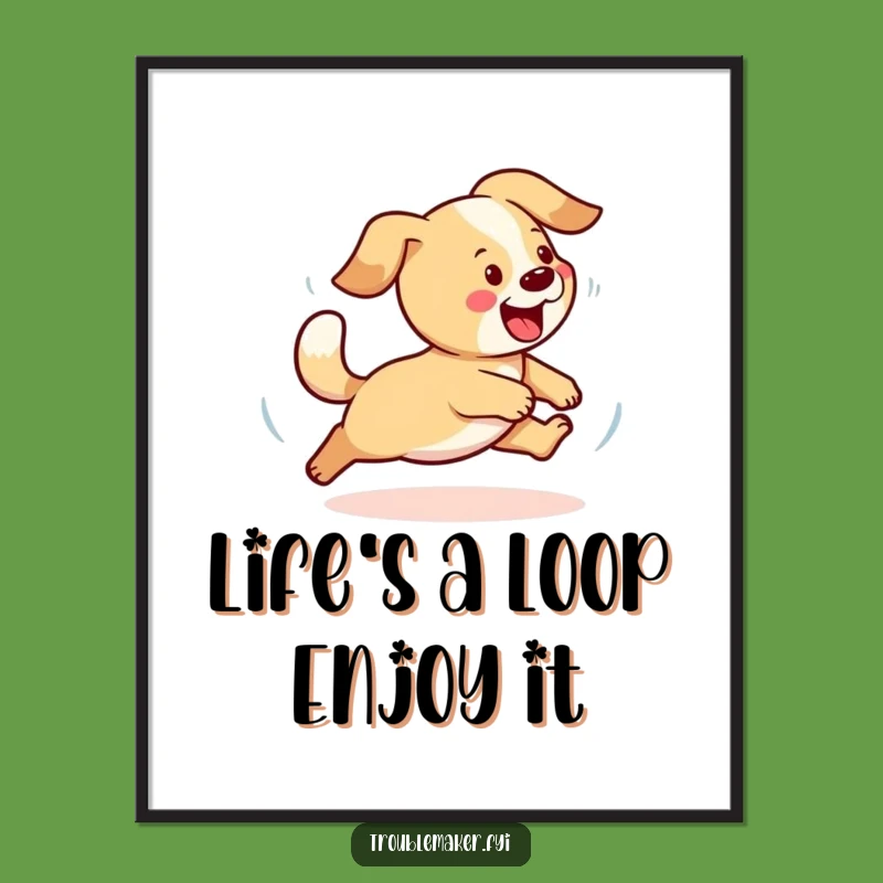 Funny Free Printable Wall Art: Energetic Dog Tail Chasing Downloadable Art