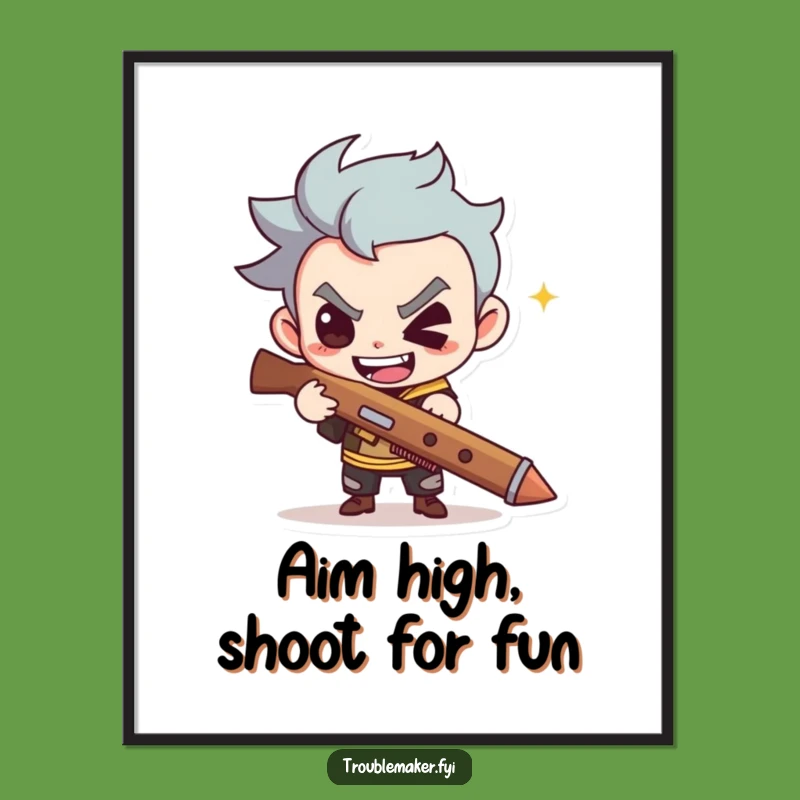 Funny Free Printable Wall Art: Mischievous Character with Slingshot, Downloadable Decor