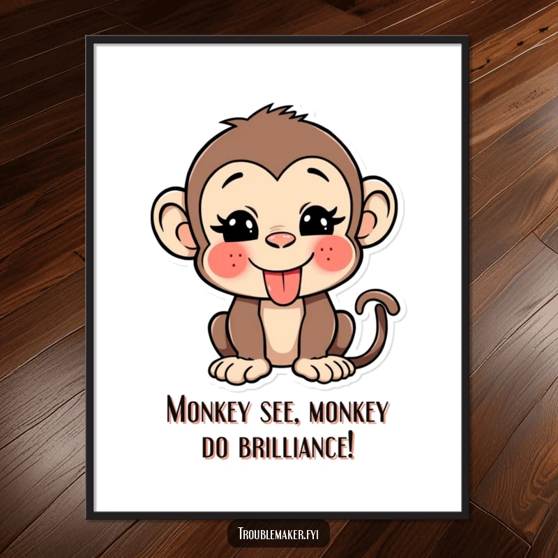 Funny Free Printable Wall Art: A cartoon monkey sticking its tongue out with a mischievous wink.