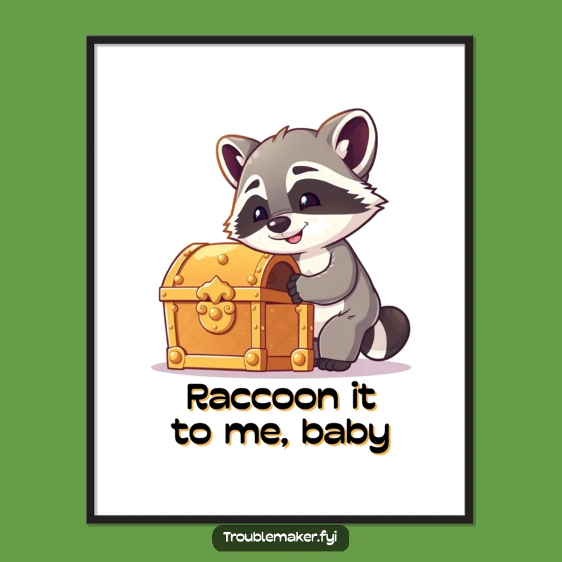 Funny Free Printable Wall Art: Raccoon Treasure Lock Pick Downloadable Art