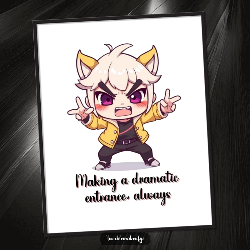 Funny Free Printable Wall Art: A troublemaker striking a dramatic pose, bringing humor and attitude to your decor. Downloadable art.