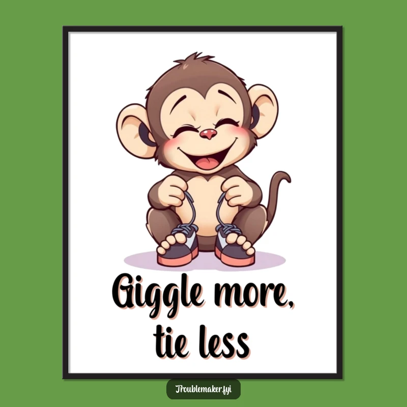 Funny Free Printable Wall Art: Monkey Shoelace Prank, Downloadable Quirky Decor