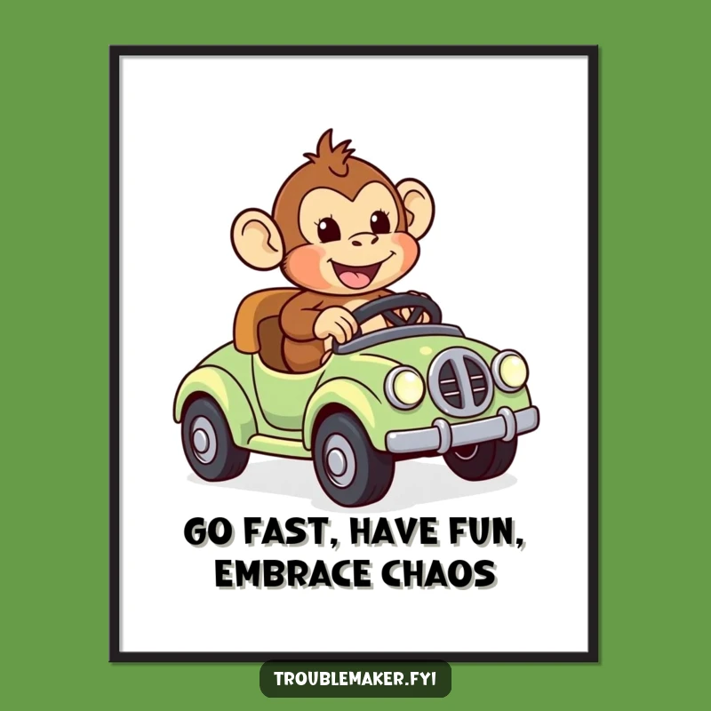 Free Printable Wall Art: Monkey Toy Car Race, Humorous Downloadable Decor