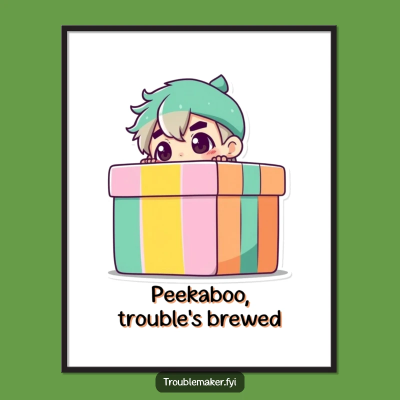 Funny Free Printable Wall Art: Peeking Troublemaker, Gift Box Humorous Downloadable Decor