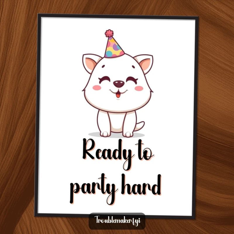 Funny Free Printable Wall Art: Animal in a crooked party hat, a hilarious downloadable art piece.