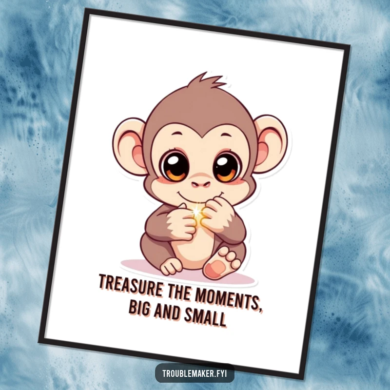 Funny Free Printable Wall Art: Monkey with sparkling eyes hiding a shiny object, intriguing downloadable art.