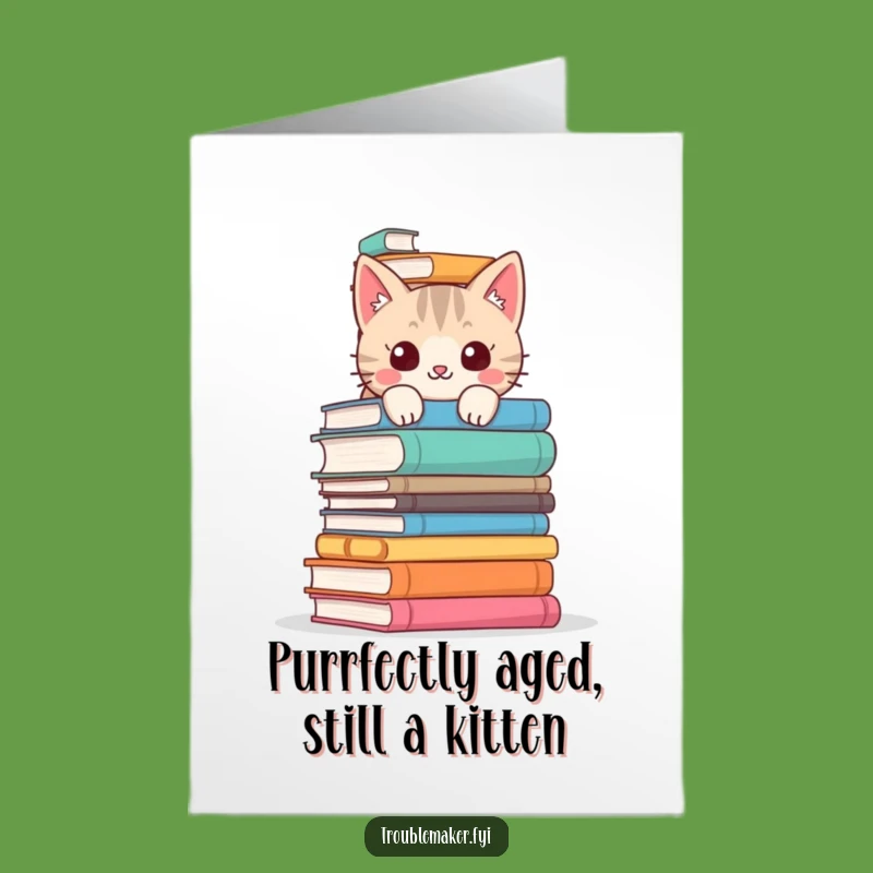 Free Printable Birthday Card: Mischievous Cat Bookworm Funny Downloadable Gift
