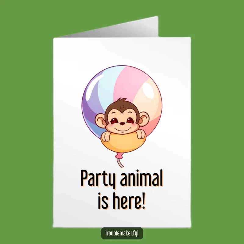 Free Printable Birthday Card: Mischievous Monkey Balloon Fun - Funny Downloadable Gift