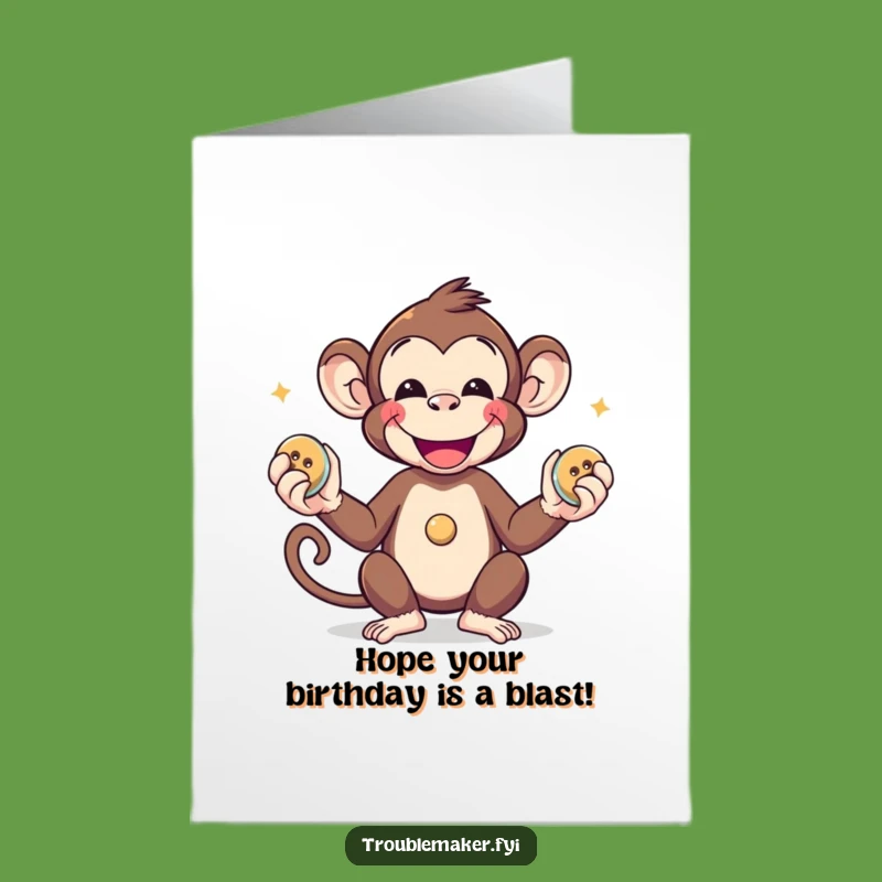 Funny Birthday Card Free Printable: Button Juggling Monkey Downloadable Gift