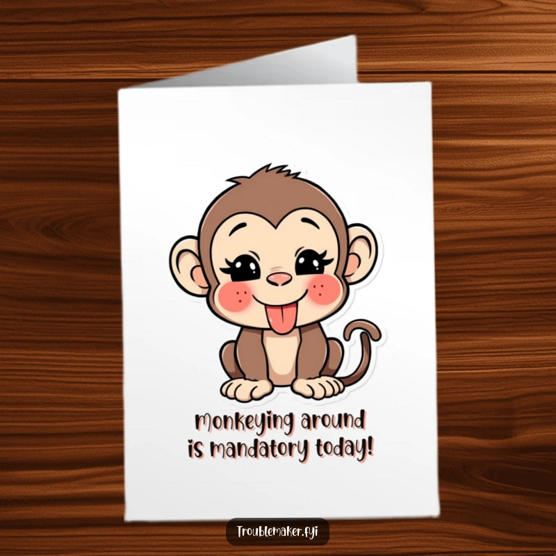 Funny Free Printable Birthday Card: Monkey sticking tongue out, winking playfully, ready for a laugh.