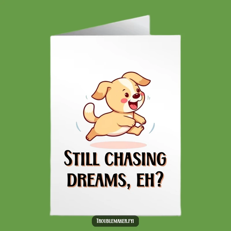 Free Printable Birthday Card: Playful Dog Tail Chasing Funny Downloadable Gift